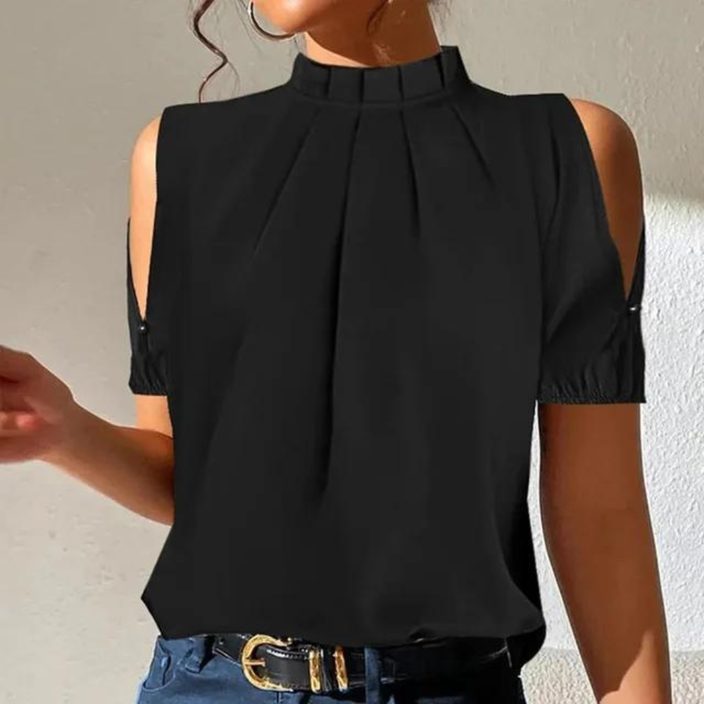 GR | Black pleated top with split sleeves