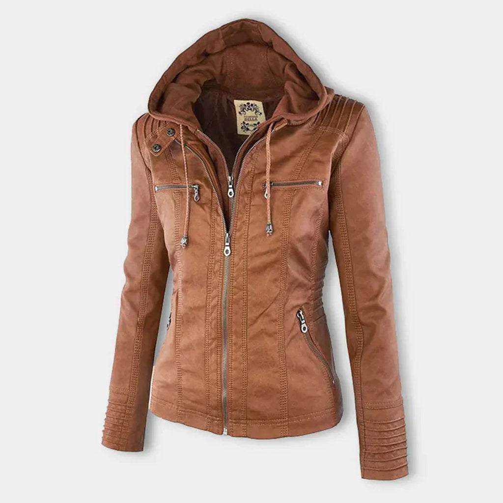 GR | Elegant hooded motorcycle jacket made of high-quality leather
