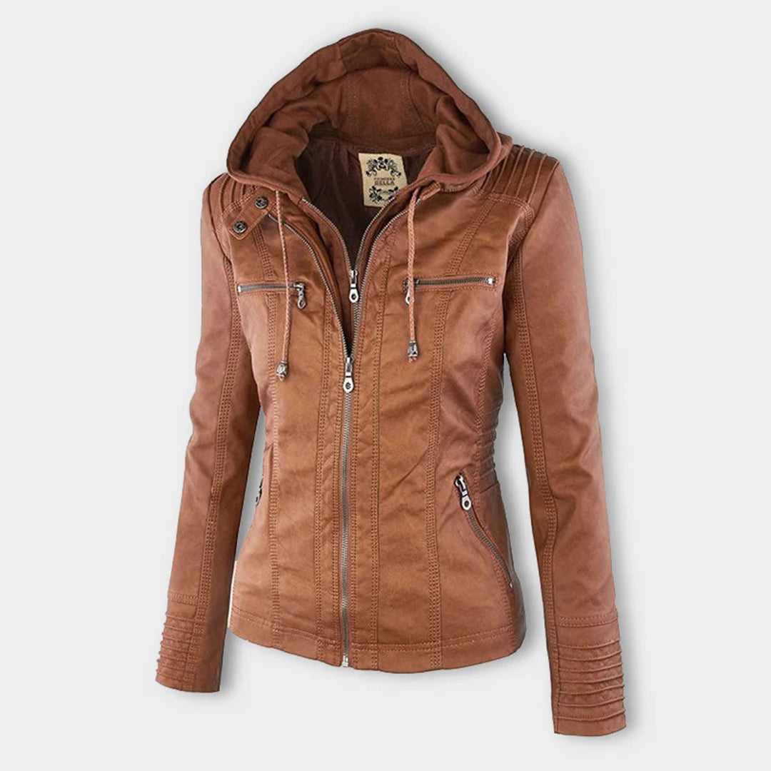 GR | Double-lined women's leather jacket with hood