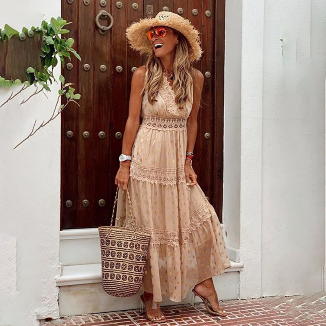GR - Embroidered sleeveless long dress