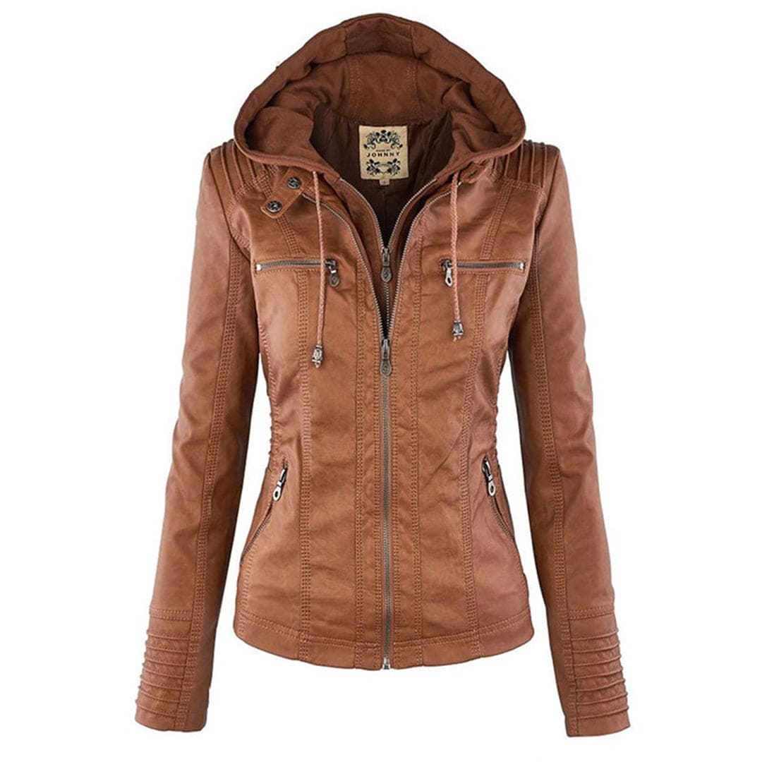 GR - Women's casual leather jacket with hood 