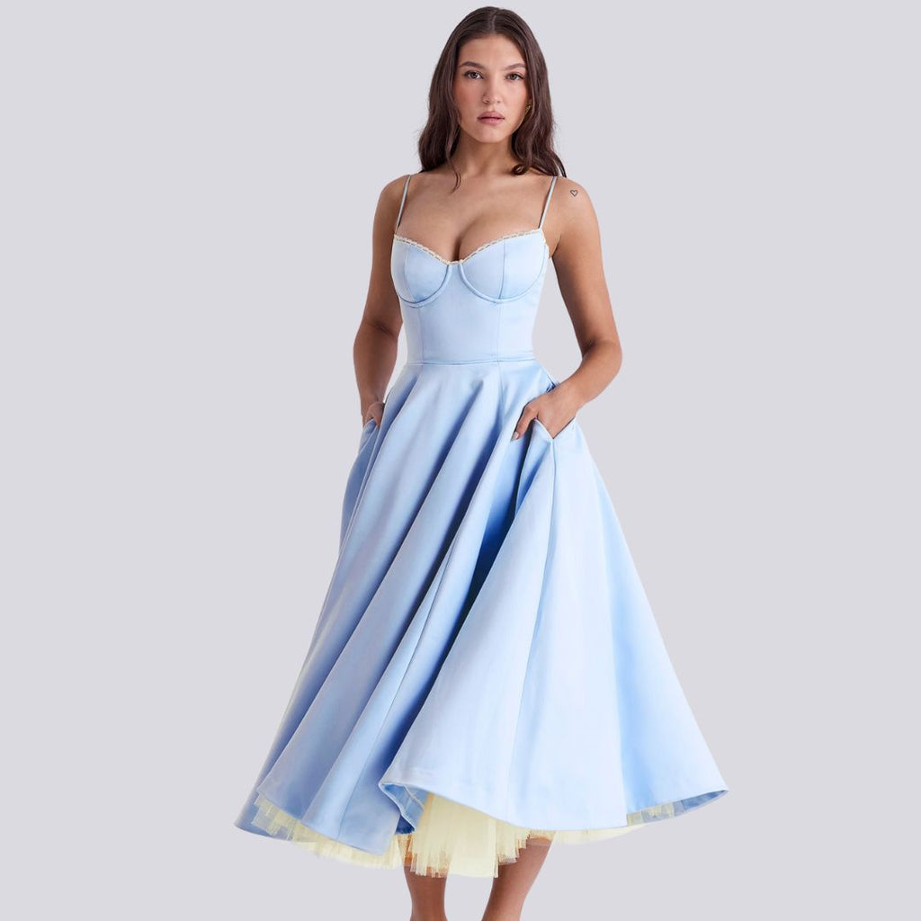 GR | Stylish V-neck A-line maxi dress