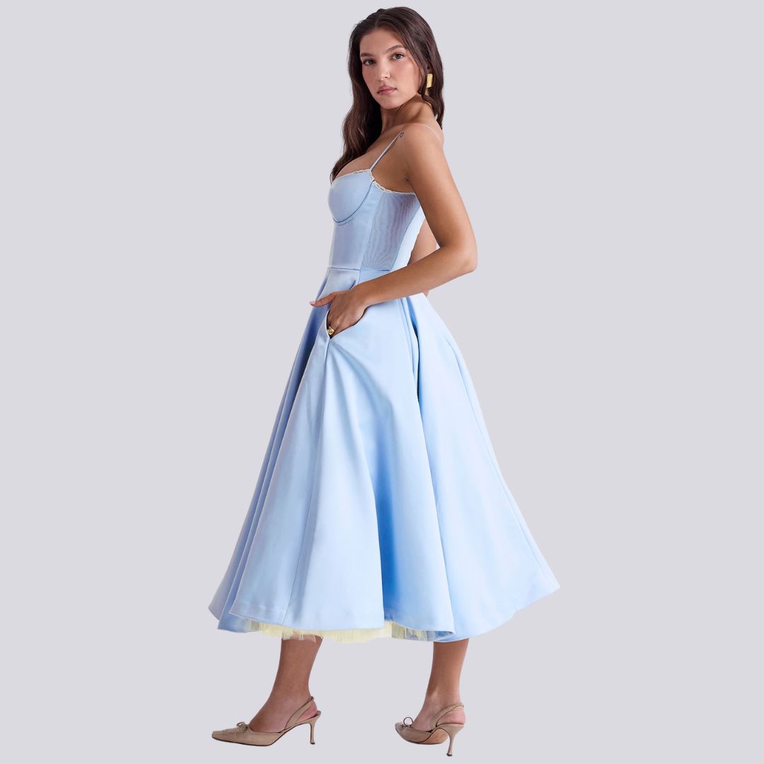 GR | Stylish V-neck A-line maxi dress