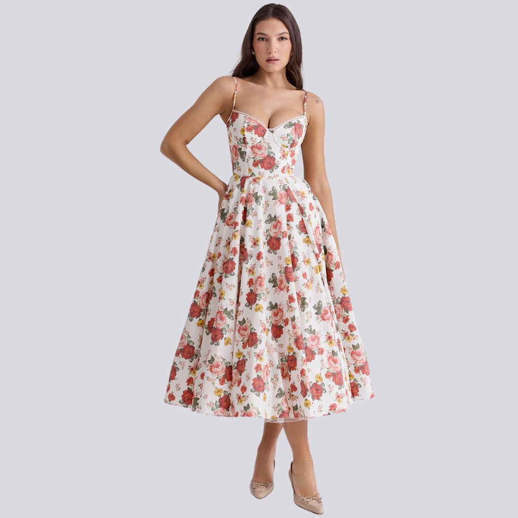 GR | Stylish V-neck A-line maxi dress
