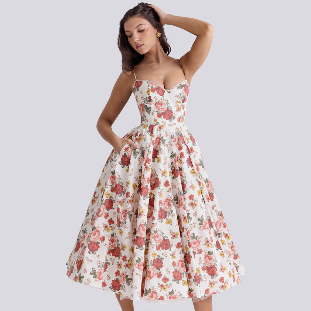 GR | Stylish V-neck A-line maxi dress
