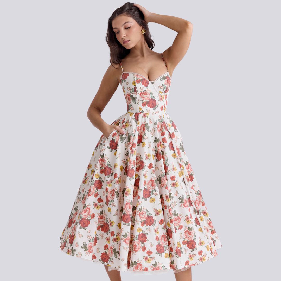 GR | Stylish V-neck A-line maxi dress