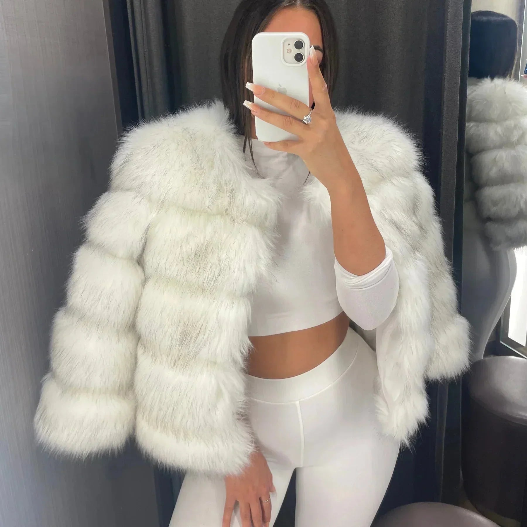 GR | Warm Kurz Flauschige Jacke Kunstpelzmantel für Damen