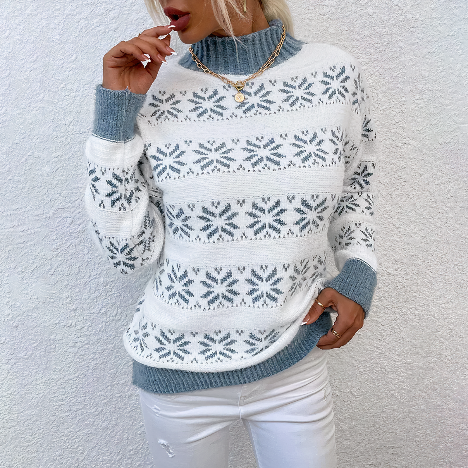 GR | Strickpullover Mit Schneeflockenmuster Für Frauen