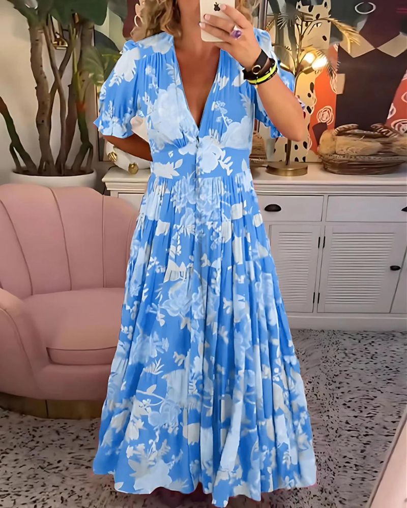 GR | Printed V-neck dress