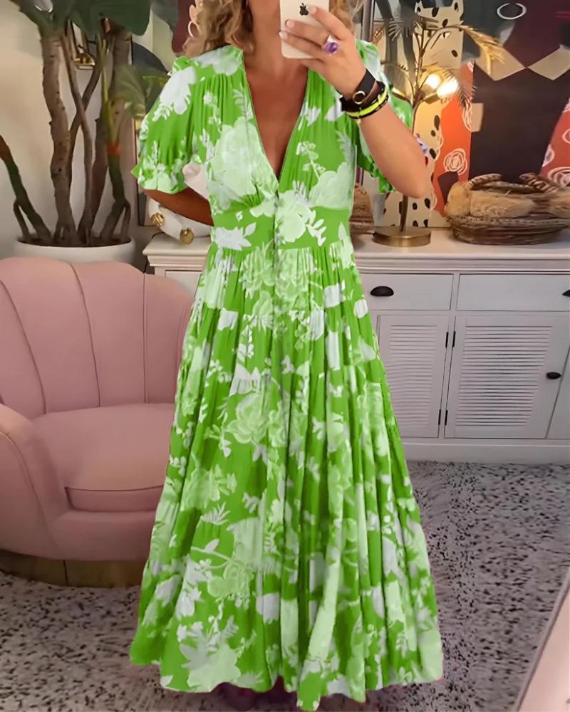 GR | Printed V-neck dress