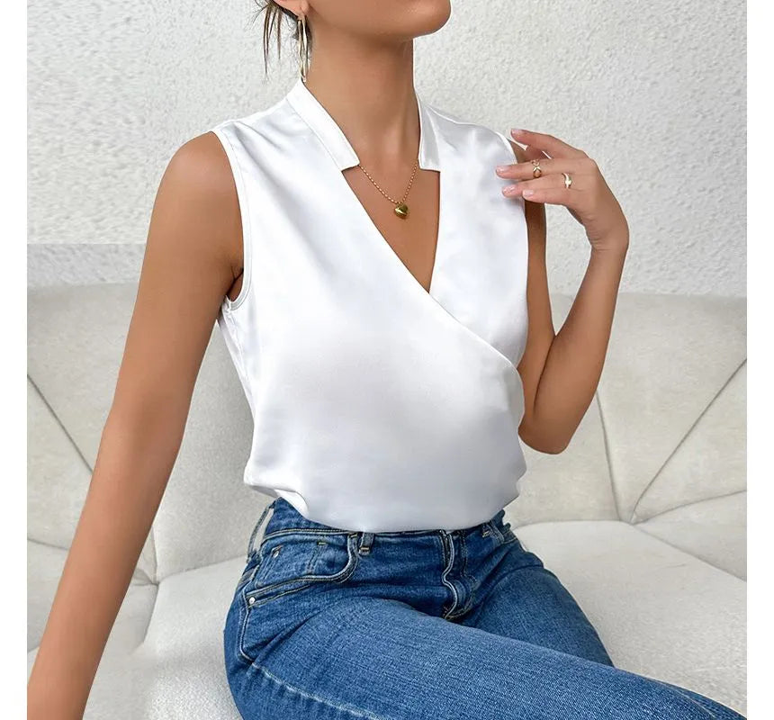 Elegant sleeveless solid-color top