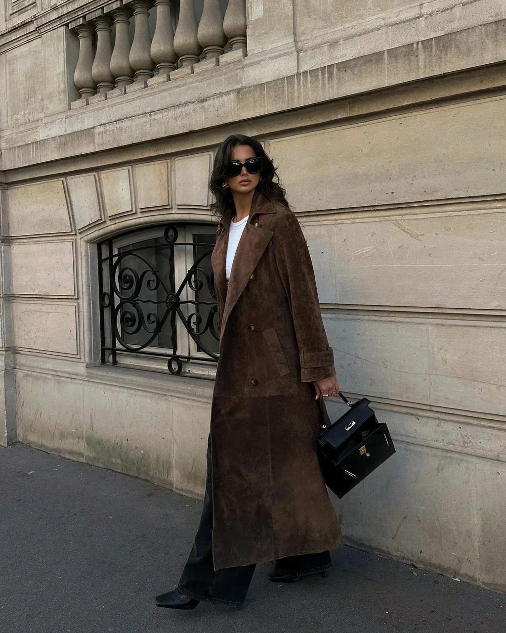 GR | Brown Suedette Double-Breasted Coat Women's Coats