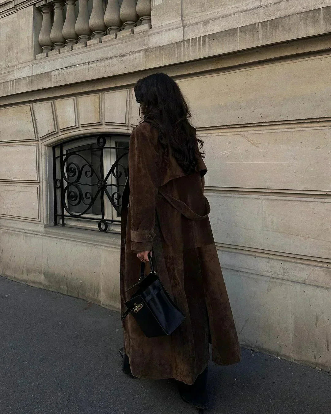 GR | Brown Suedette Double-Breasted Coat Women's Coats