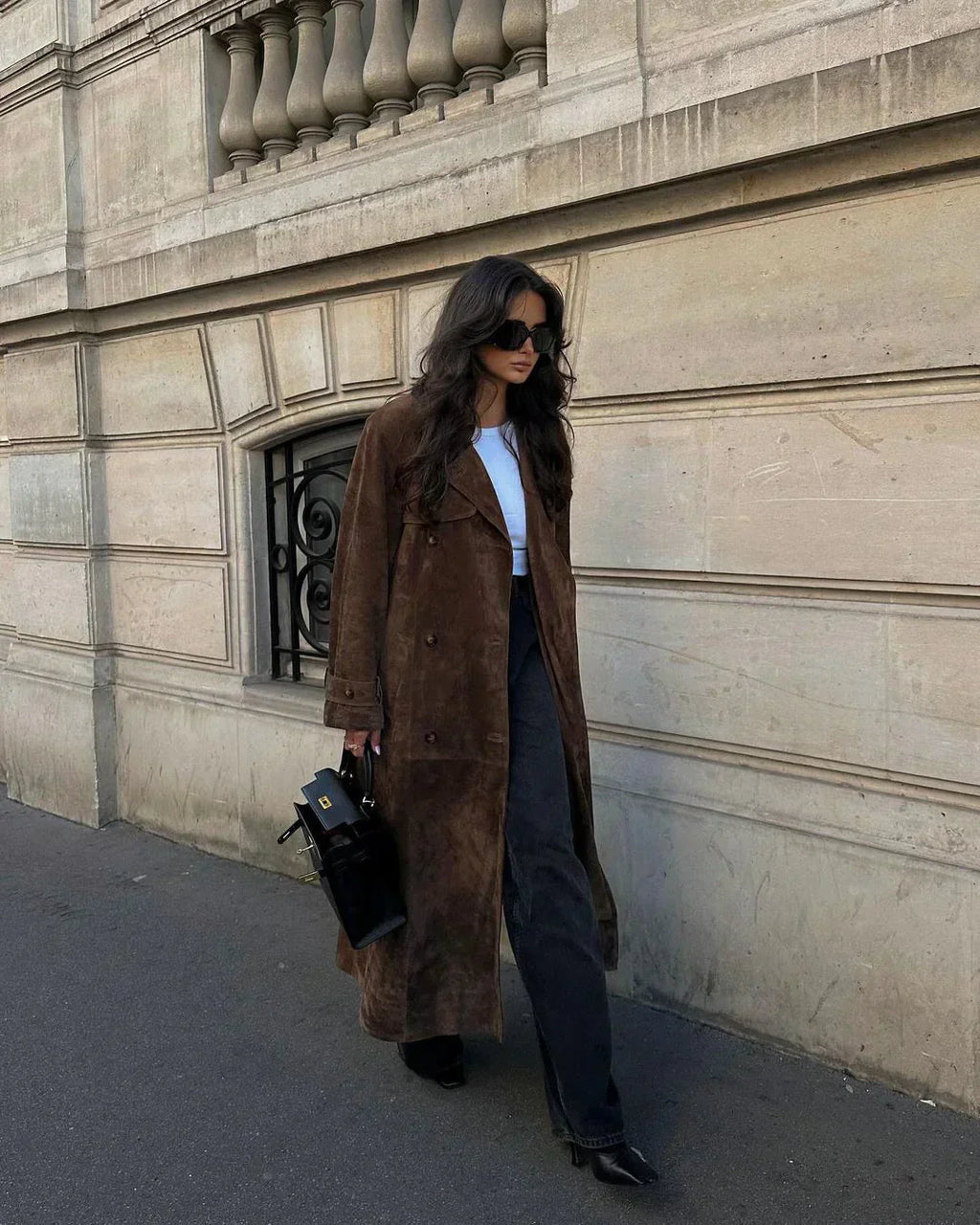 GR | Brown Suedette Double-Breasted Coat Women's Coats