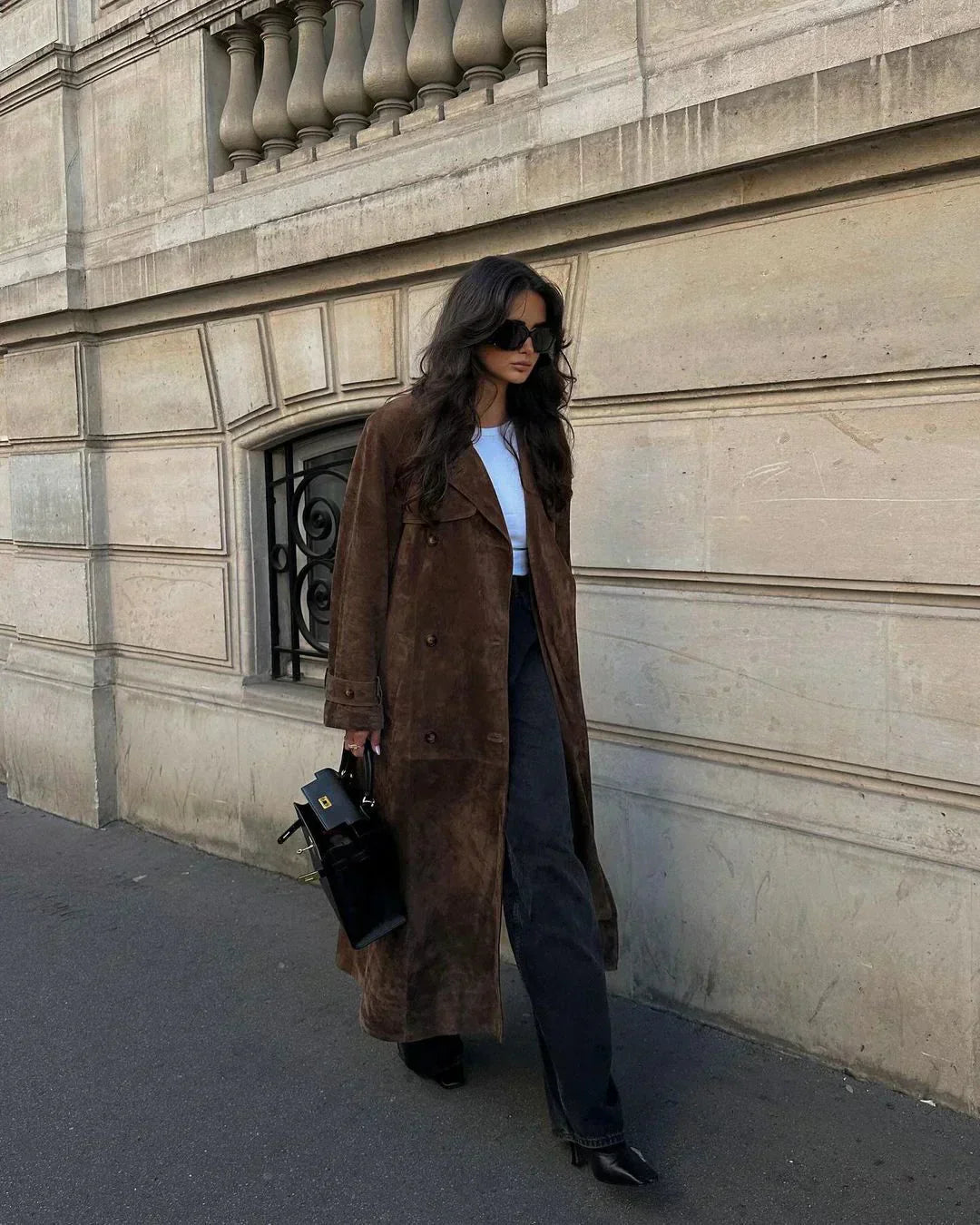GR | Brown Suedette Double-Breasted Coat Women's Coats