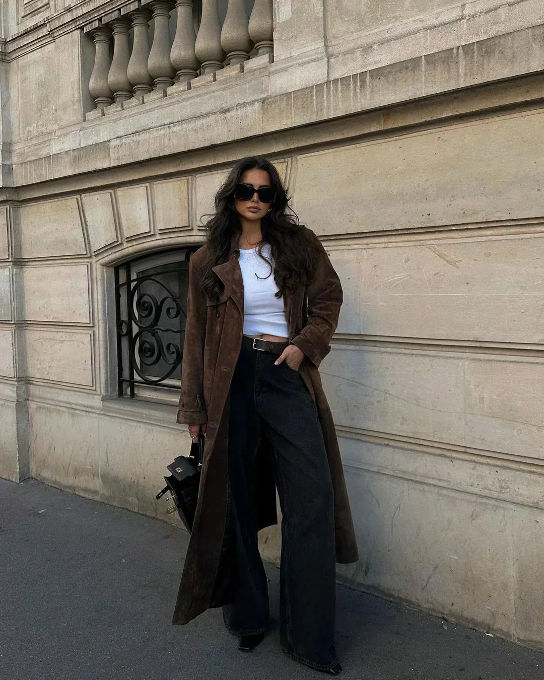GR | Brown Suedette Double-Breasted Coat Women's Coats