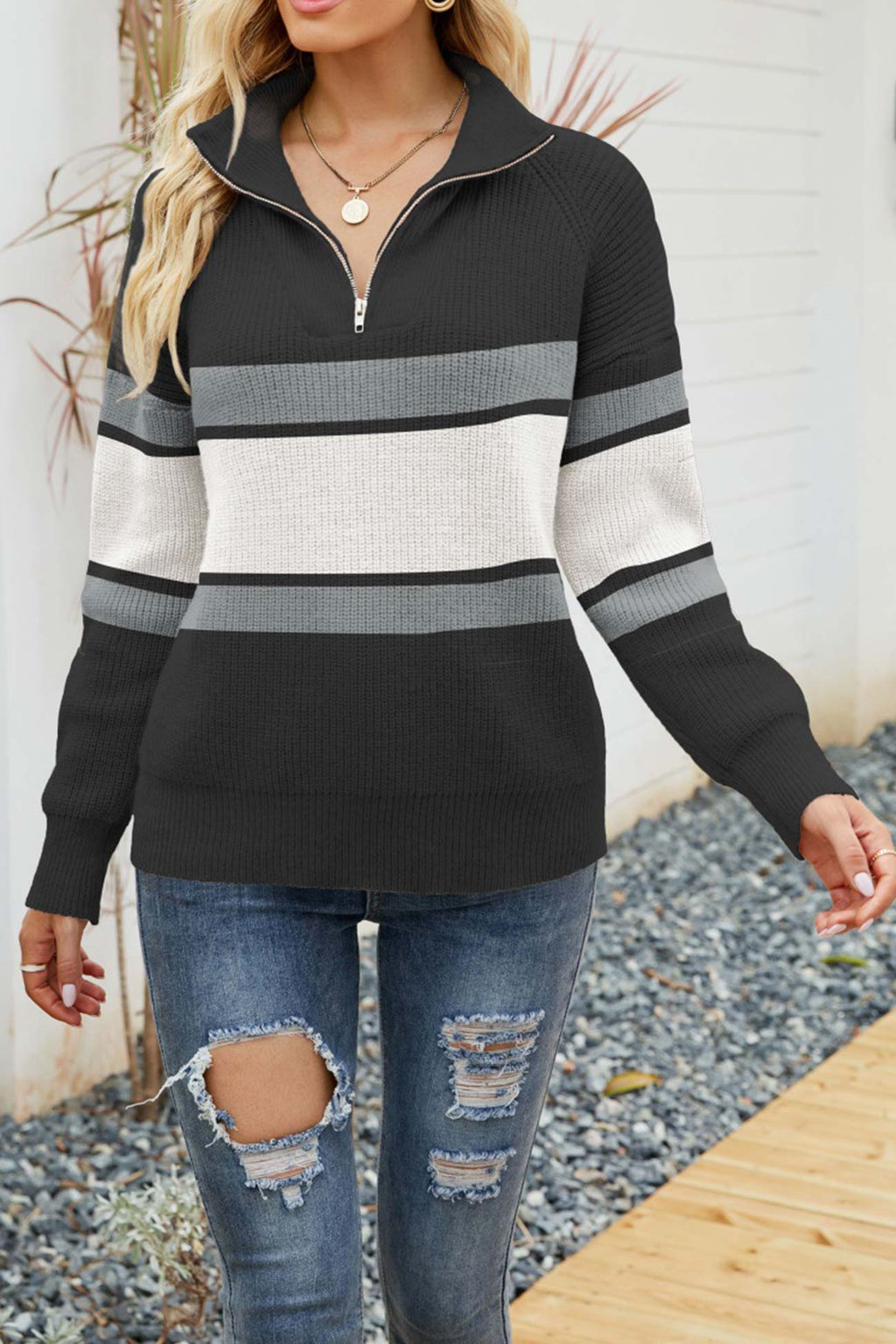 GR | Zipper-Kragen-Pullover Für Mühelose Modernen Touch Für Frauen