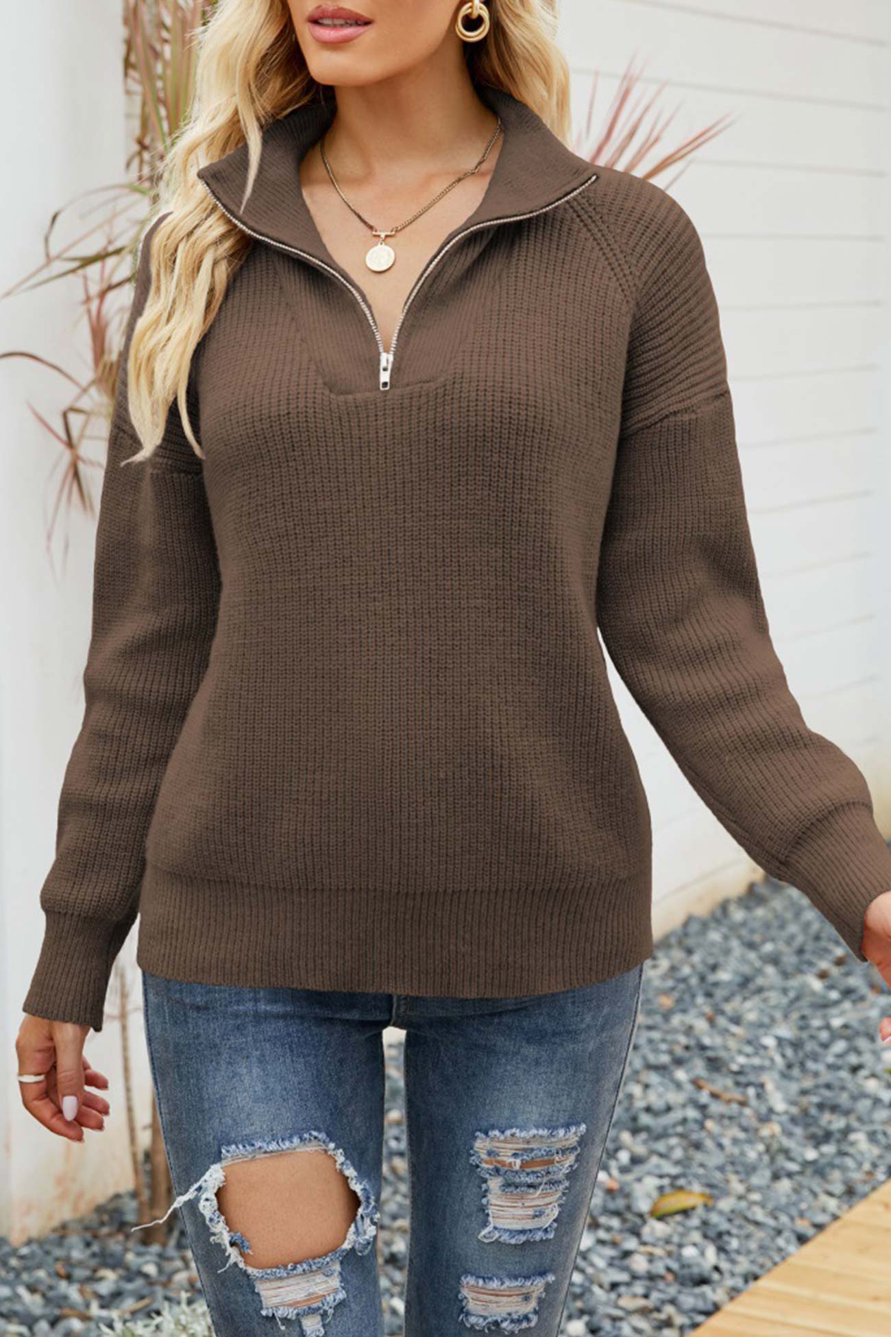 GR | Zipper-Kragen-Pullover Für Mühelose Modernen Touch Für Frauen