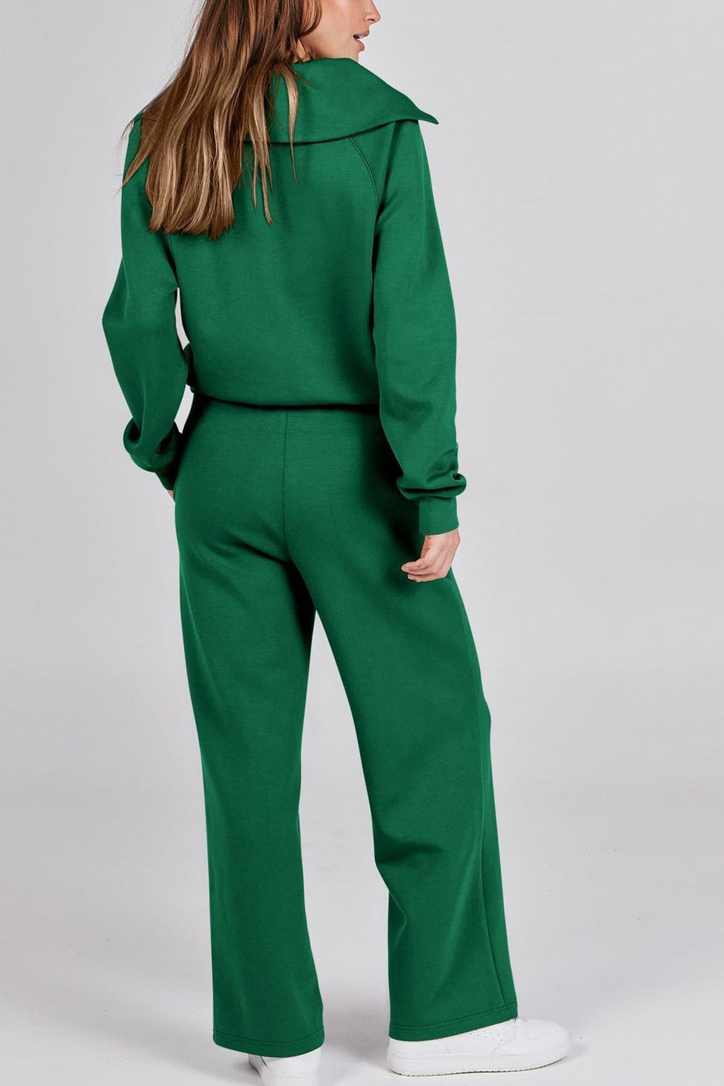 GR | Langes Hosen-Set mit weitem Bein und Revers-Reißverschluss-Sweatshirt