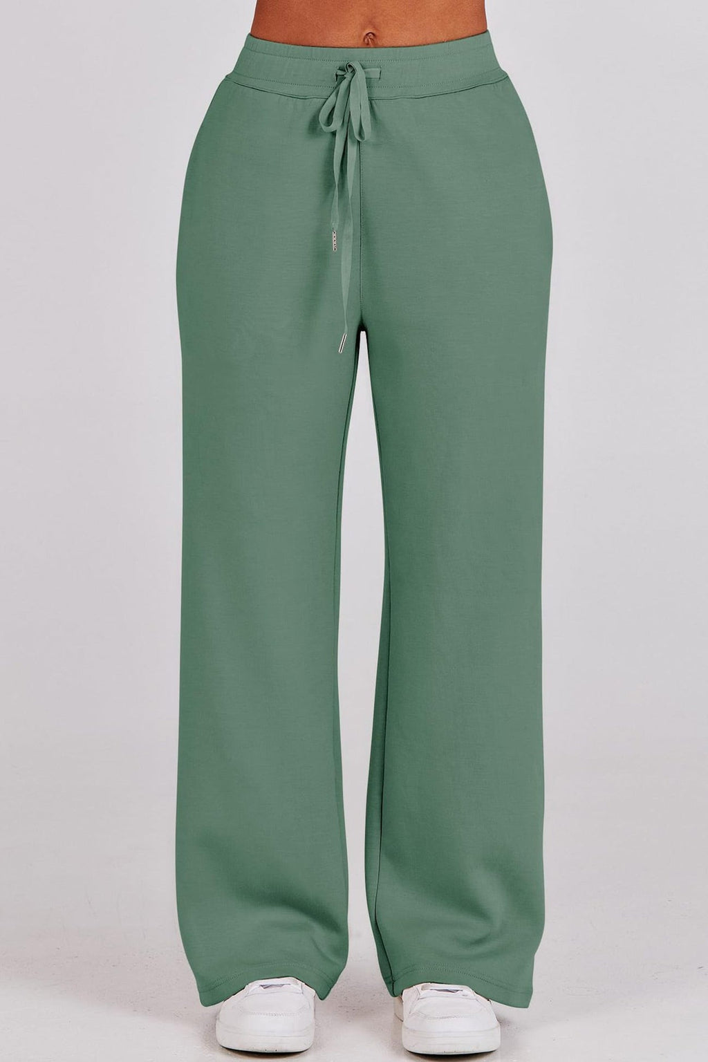 GR | Langes Hosen-Set mit weitem Bein und Revers-Reißverschluss-Sweatshirt