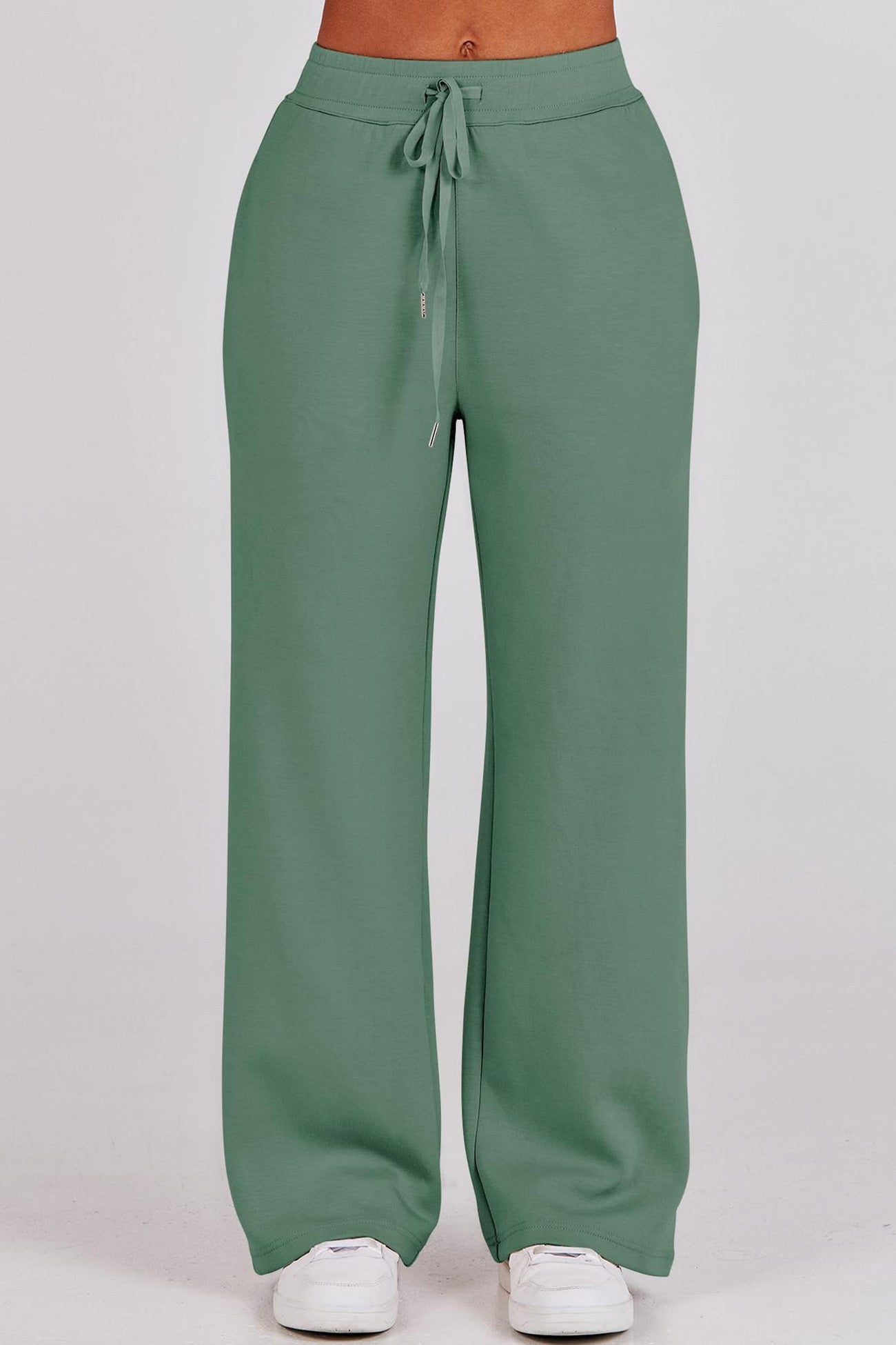 GR | Langes Hosen-Set mit weitem Bein und Revers-Reißverschluss-Sweatshirt