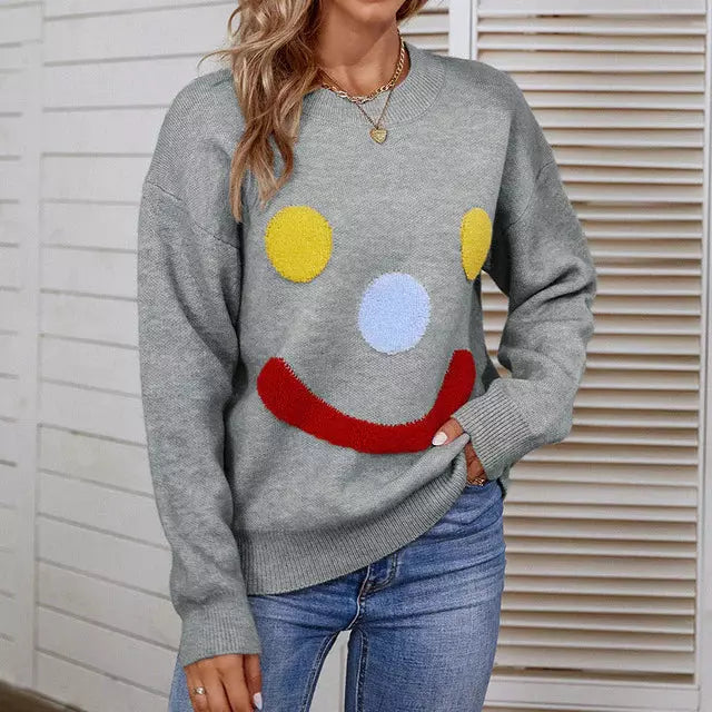 GR | Lässiger Strickpullover Mit Smiley