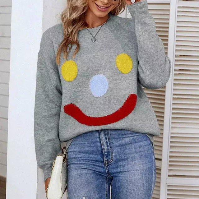 GR | Lässiger Strickpullover Mit Smiley