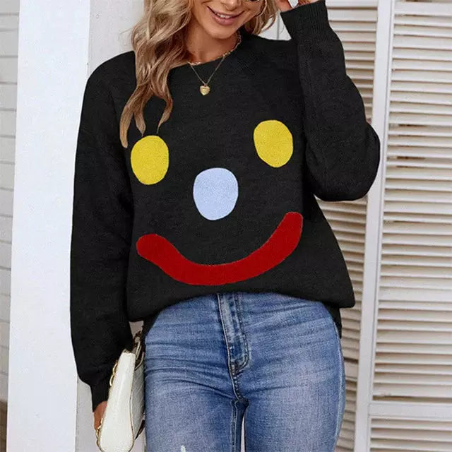 GR | Lässiger Strickpullover Mit Smiley