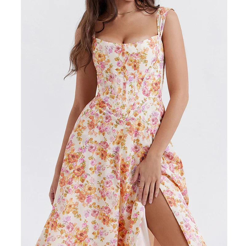 GR | Blumen Korsett Midi Kleid