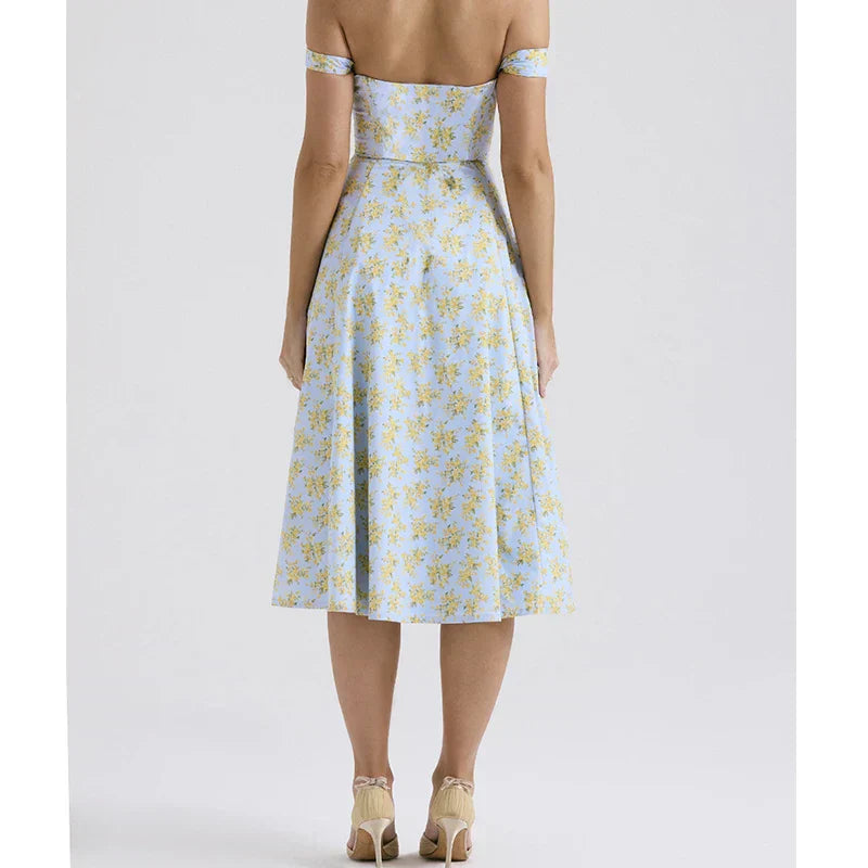 GR | Blumen Korsett Midi Kleid