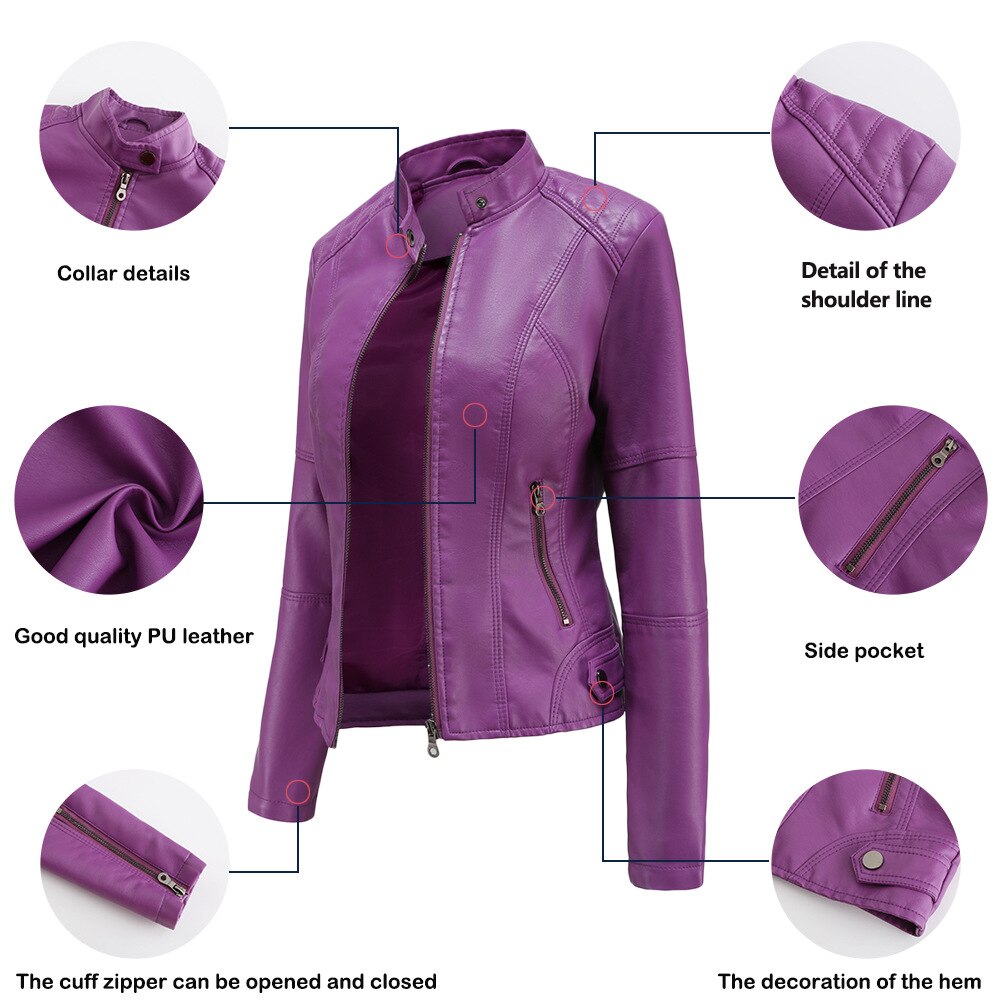 GR - Women's Slim Fit Faux Leather Biker Jacket 