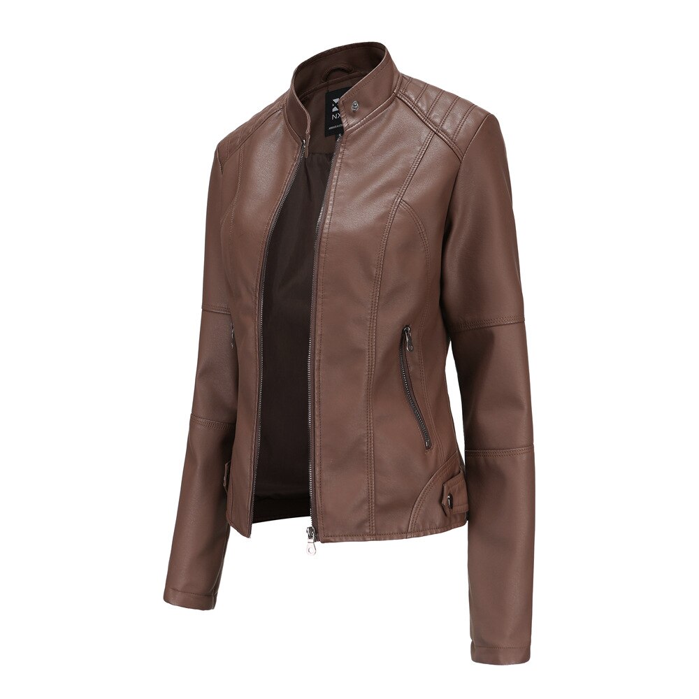 GR - Women's Slim Fit Faux Leather Biker Jacket 
