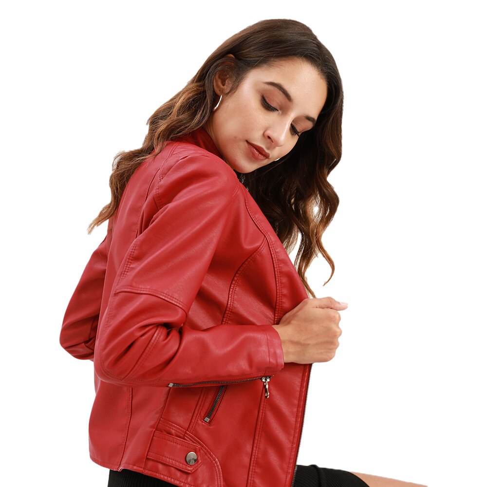 GR - Women's Slim Fit Faux Leather Biker Jacket 