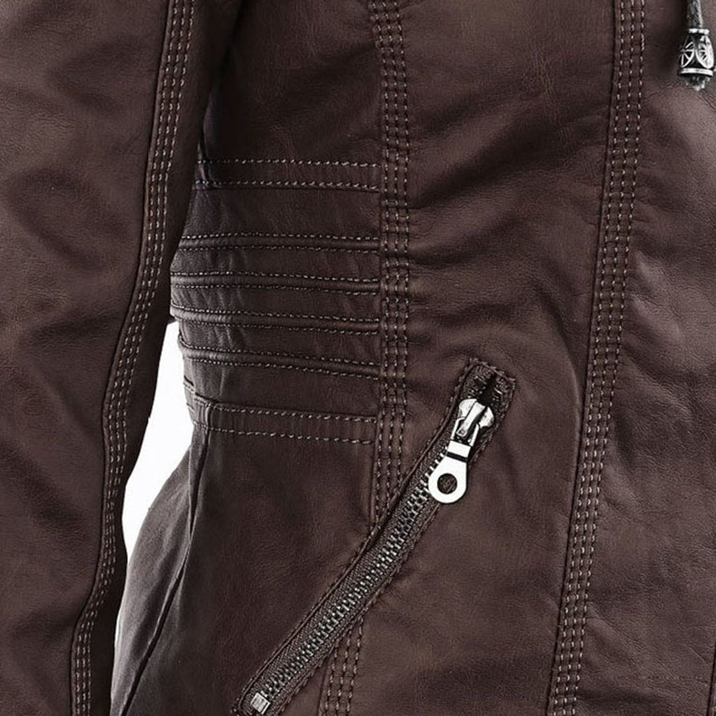 GR - Hooded - PU Leather - Zip-up Jacket - Women's Jacket