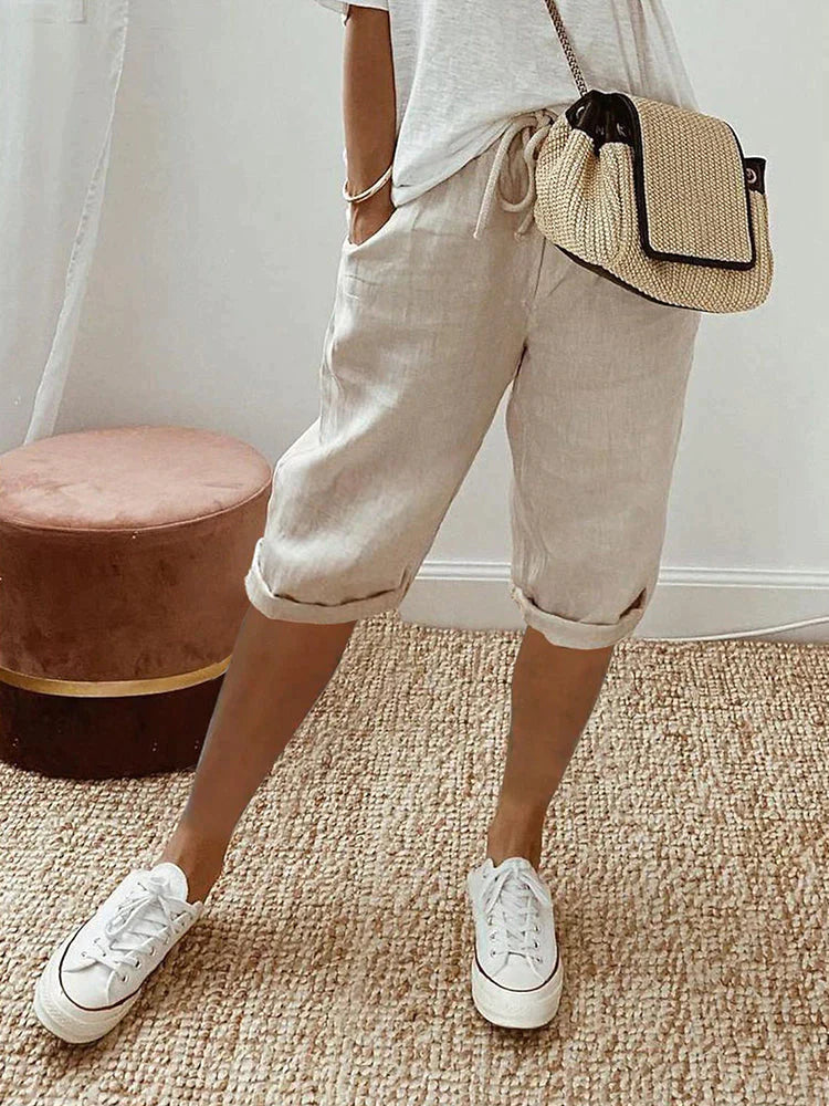GR | Women's Shorts with Drawstring, Loose Fit Capri Pants 