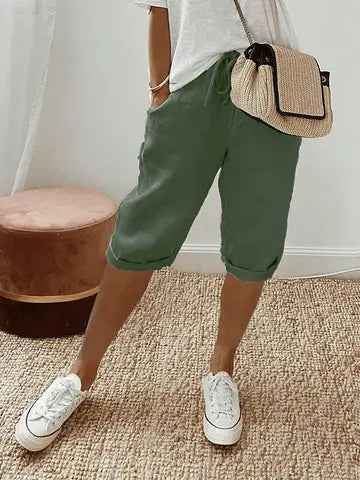 GR | Women's Shorts with Drawstring, Loose Fit Capri Pants 
