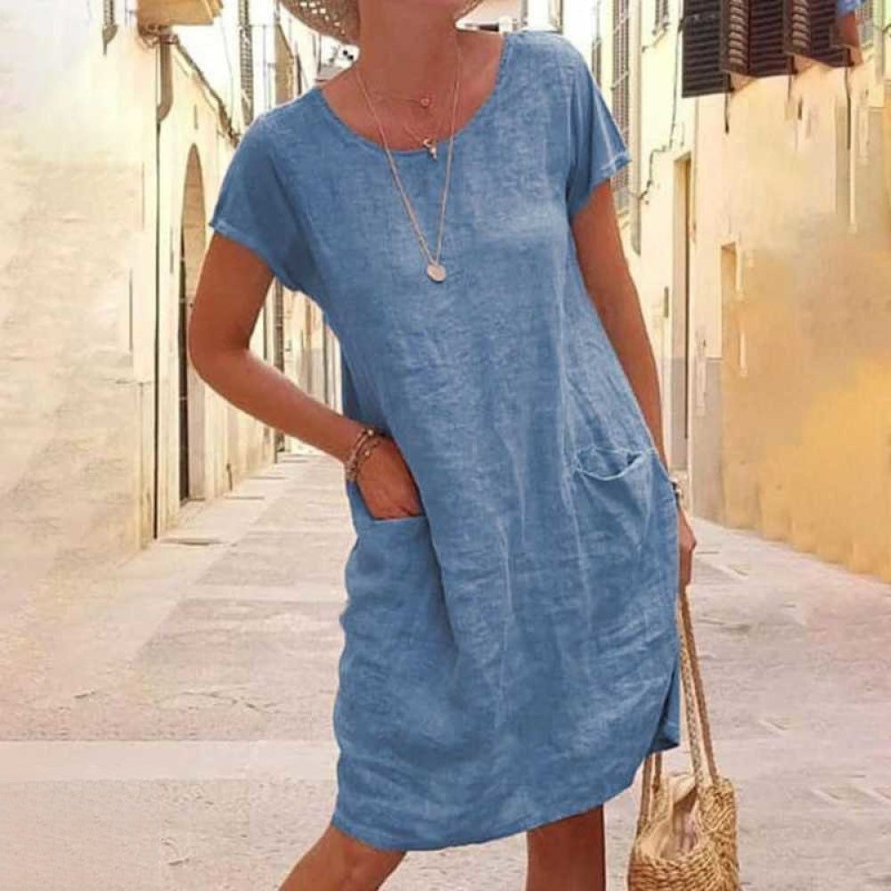 GR | Casual linen dress with short sleeves for women