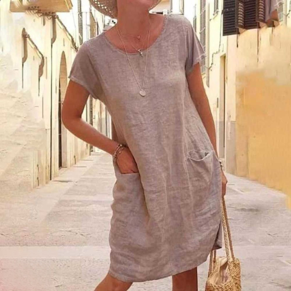 GR | Édith Lässiges Leinenkleid Mit Kurzen Ärmeln Für Damen