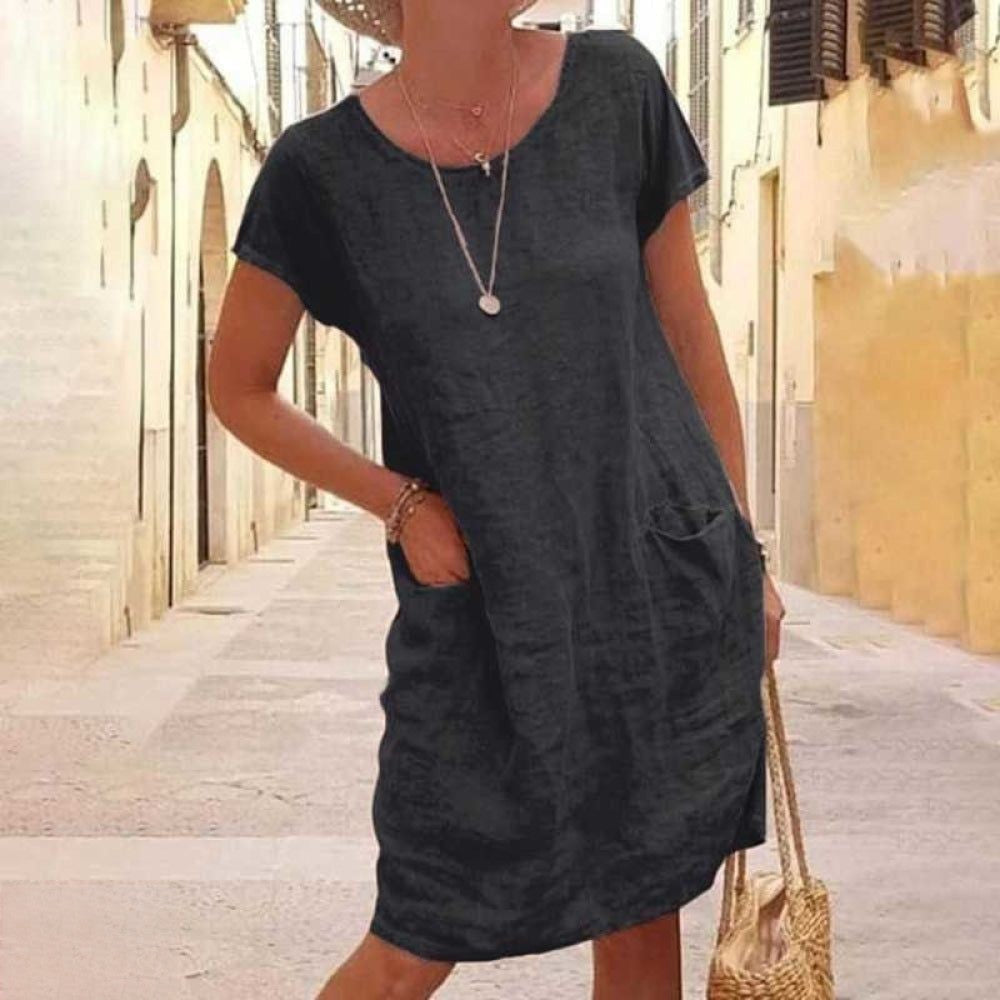 GR | Casual linen dress with short sleeves for women