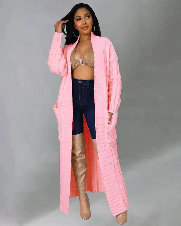 Casual, long cardigan with a V-neck