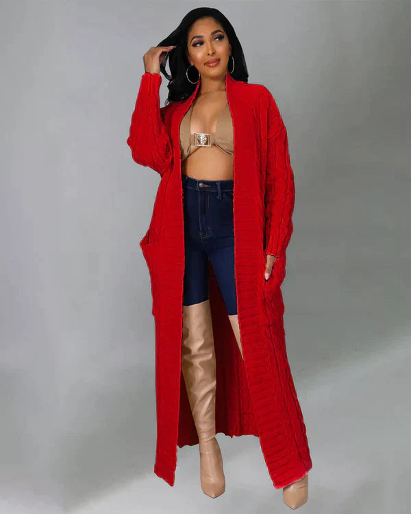 Casual, long cardigan with a V-neck