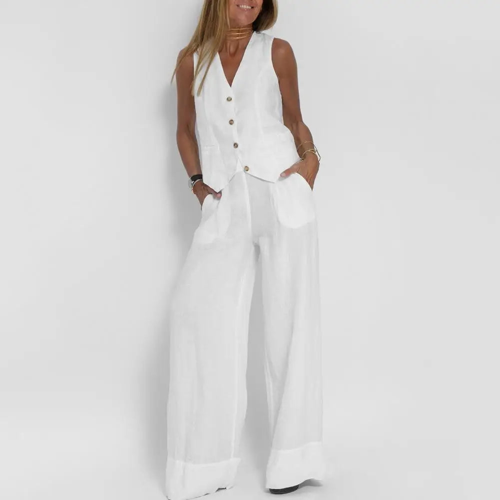 GR | Sleeveless linen vest and wide-leg trousers for women