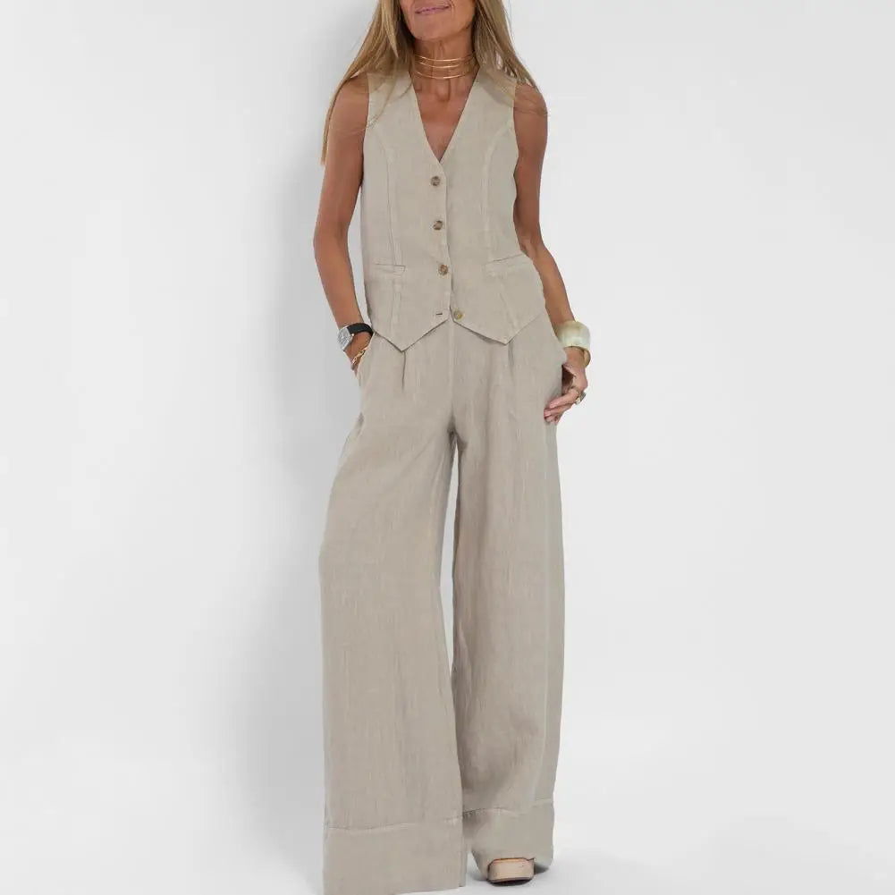 GR | Sleeveless linen vest and wide-leg trousers for women
