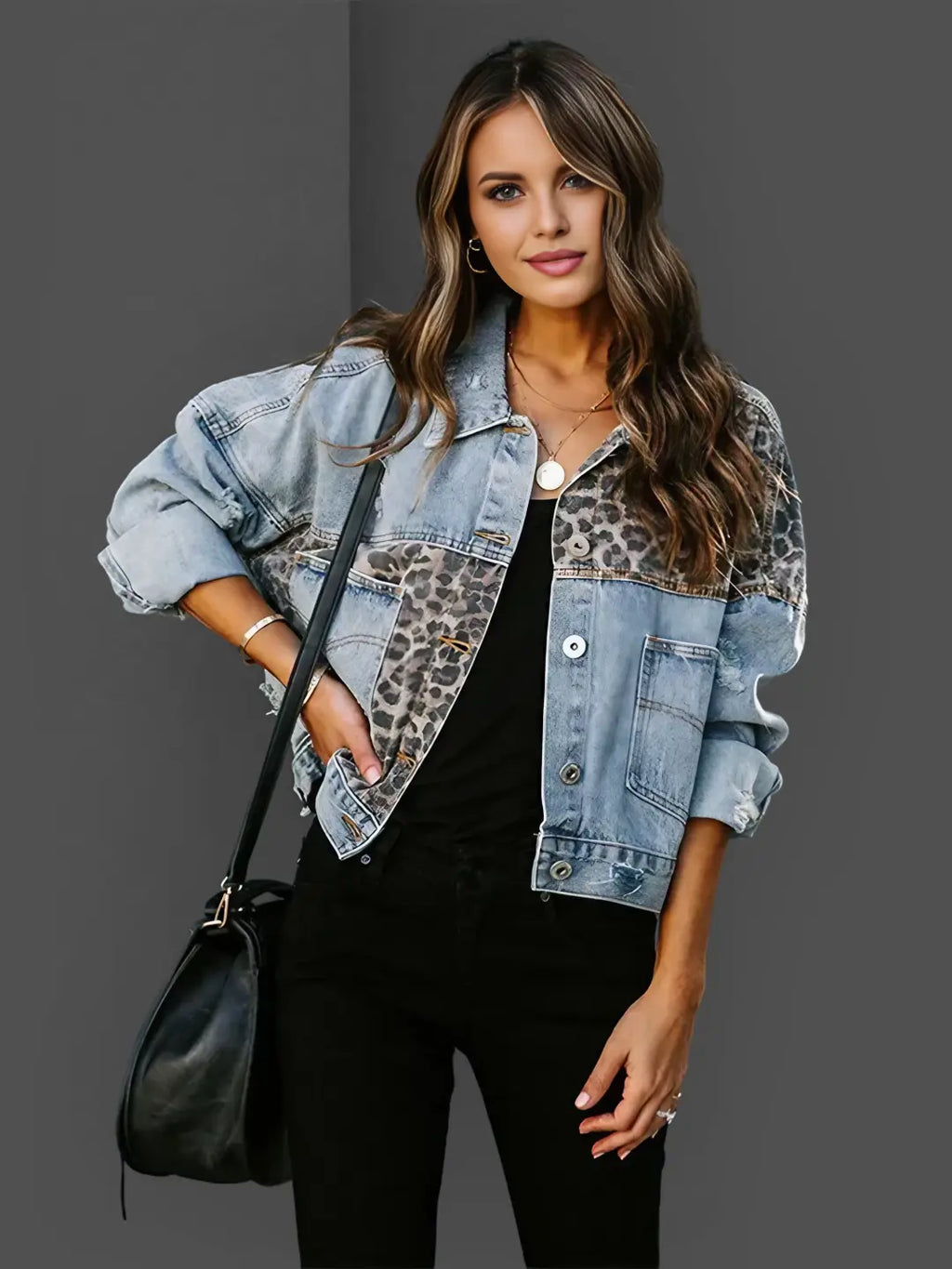 GR | Leopard print denim jacket