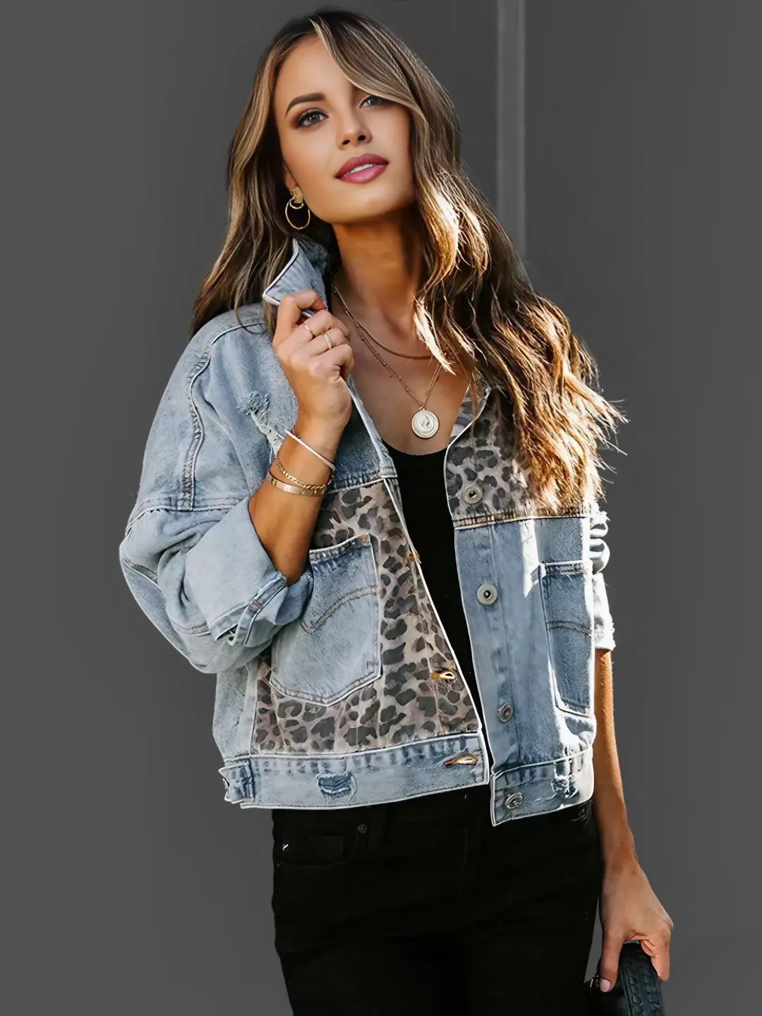 GR | Leopard print denim jacket
