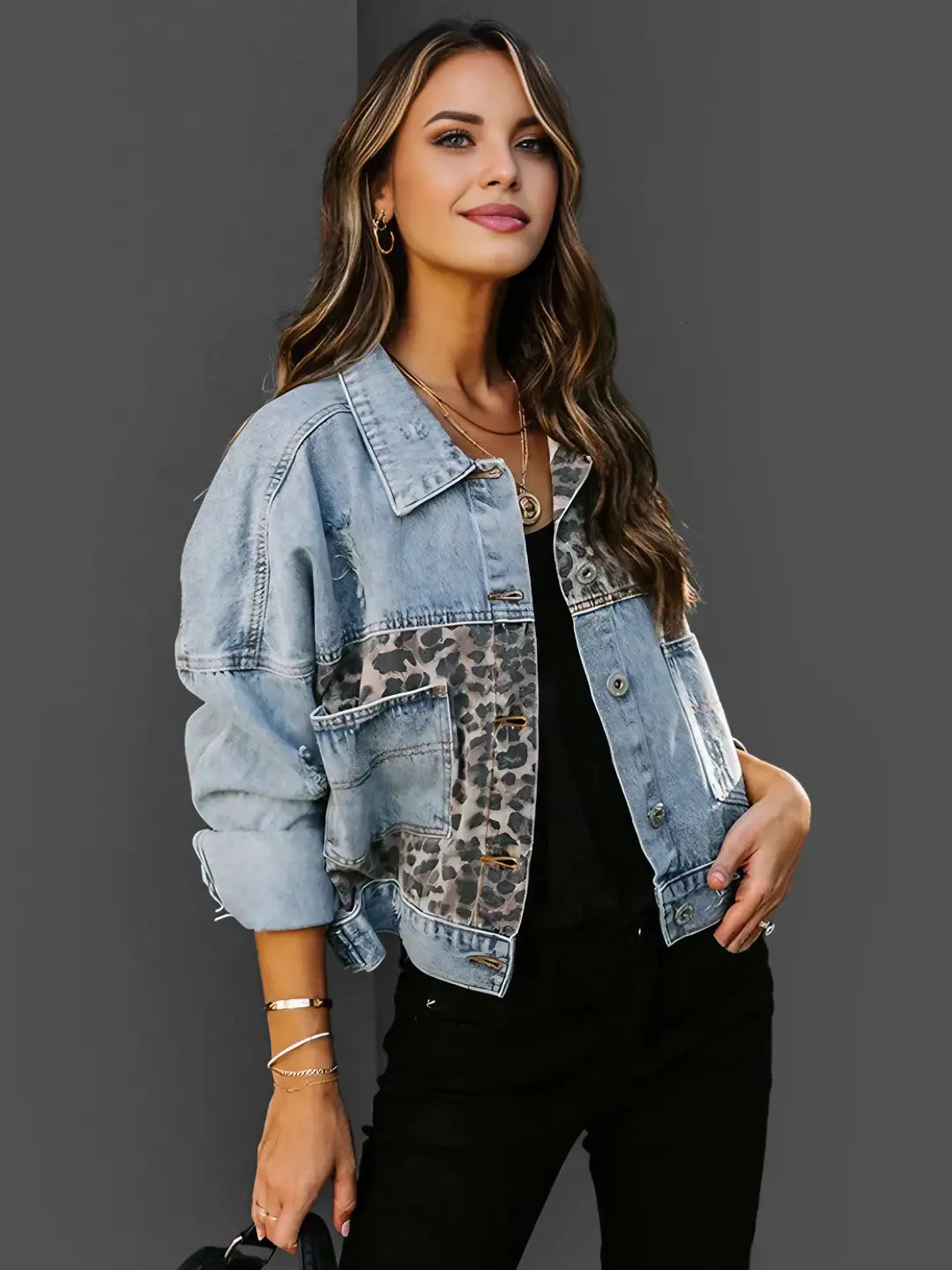 GR | Leopard print denim jacket