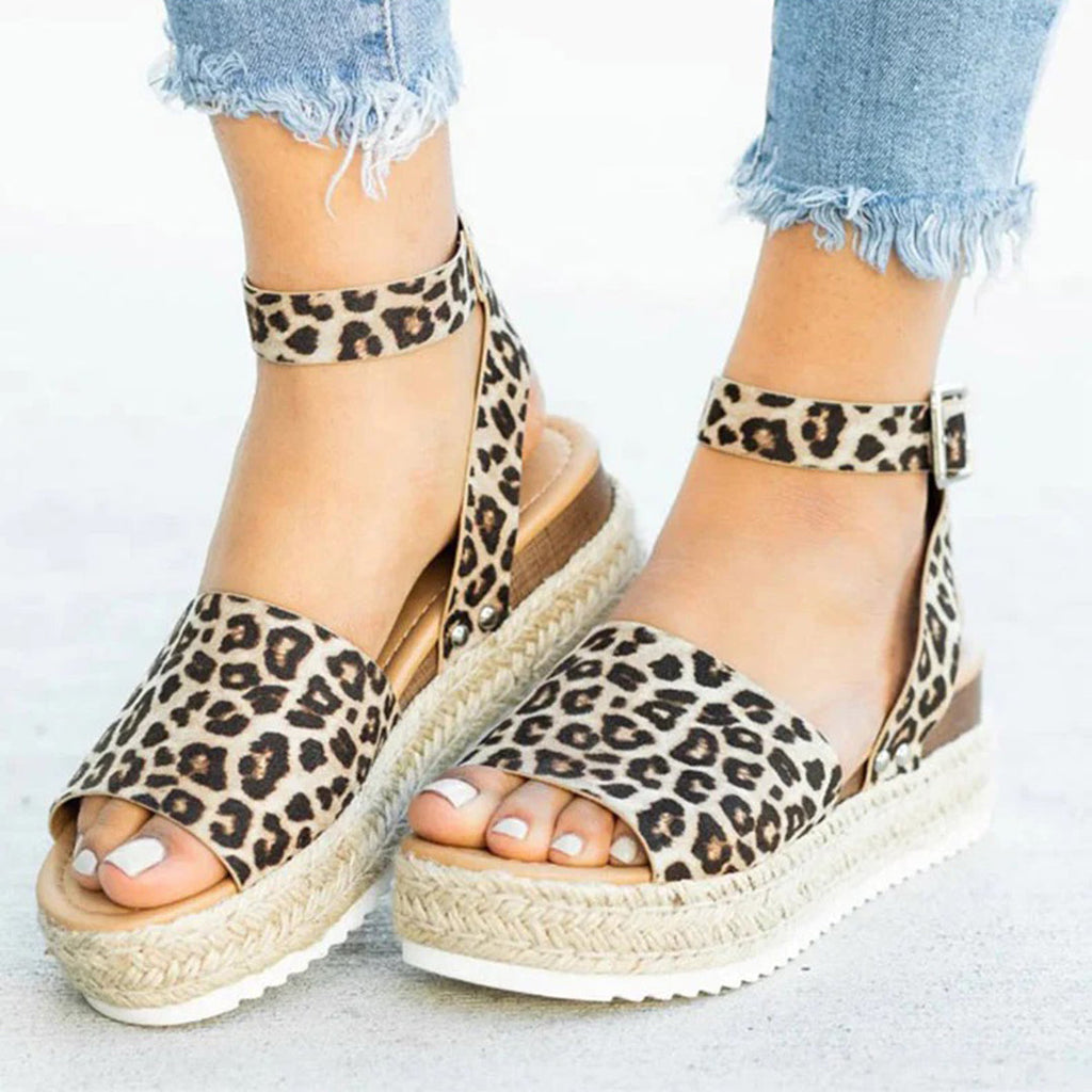 GR | Platform Sandals Espadrille Sole Adjustable Ankle Strap Toe Strap