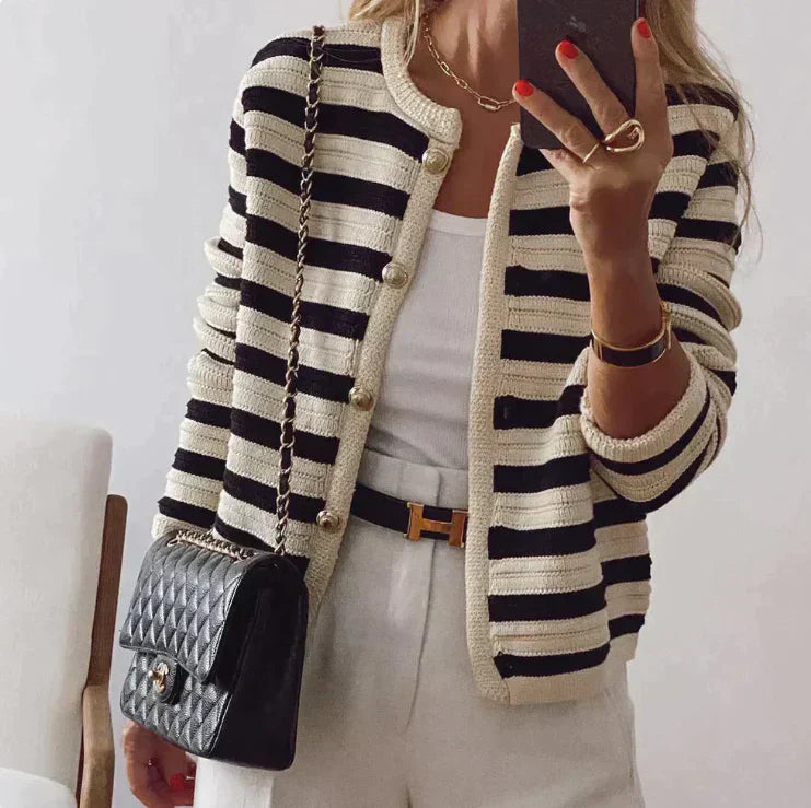 GR | Striped cardigan with buttons for women