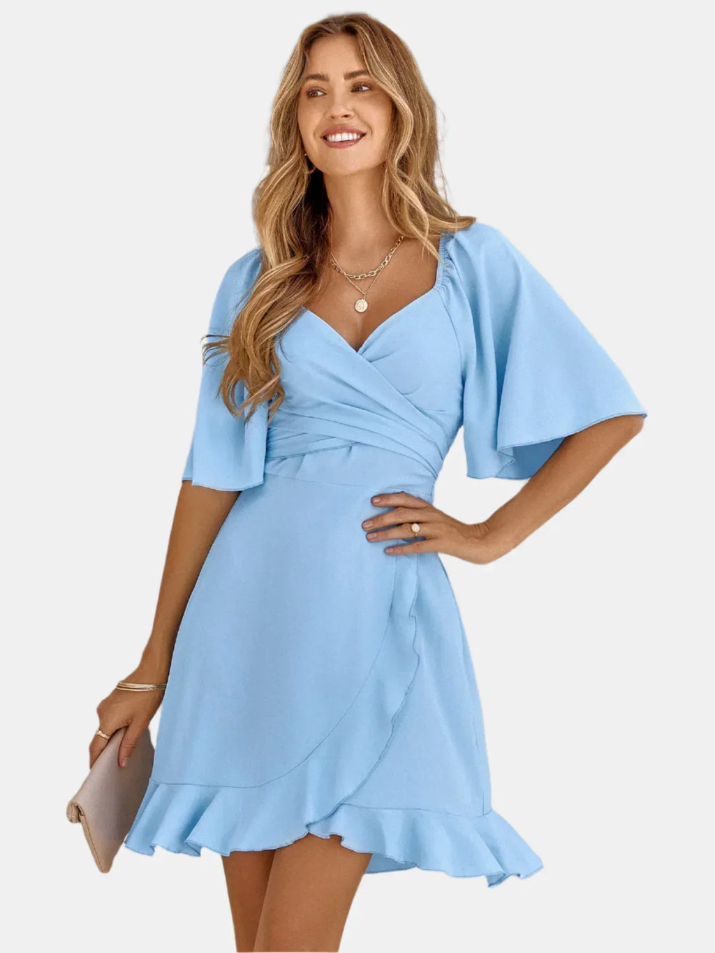 GR | Elegant dress with V-neck and ruffles at the hem