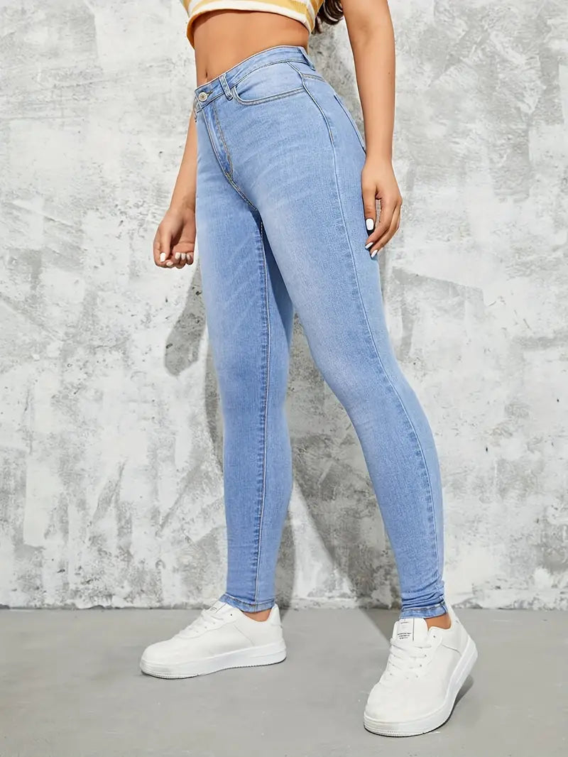 GR | Hellblau Skinny Fit Jeans mit Hoher Taille für Frauen